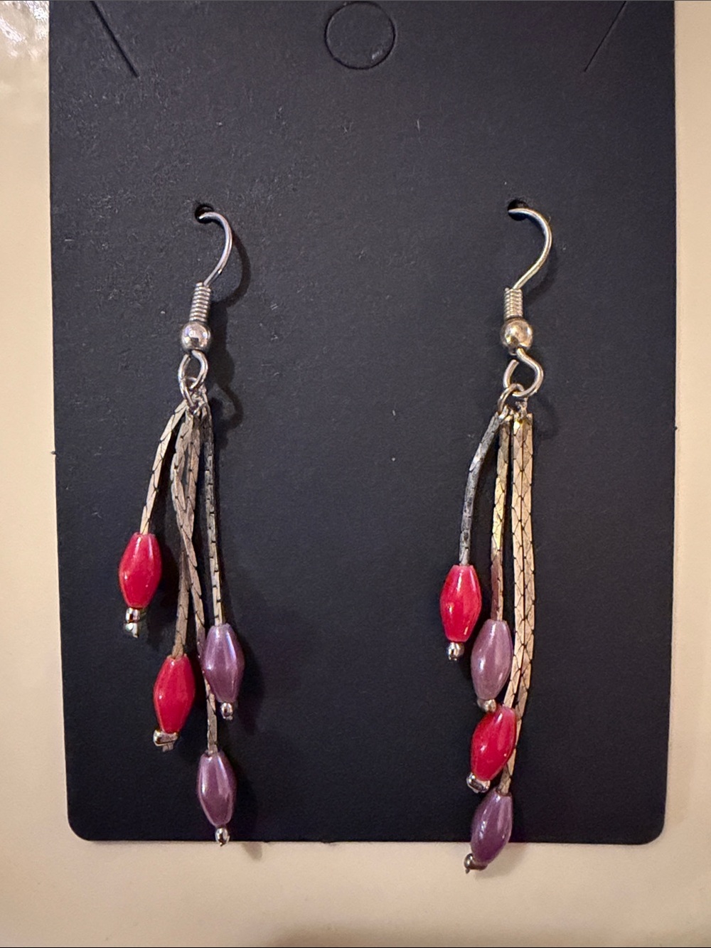 Source Unknown Red and Purple Bead Dangle Earrings - Women Jewelry
